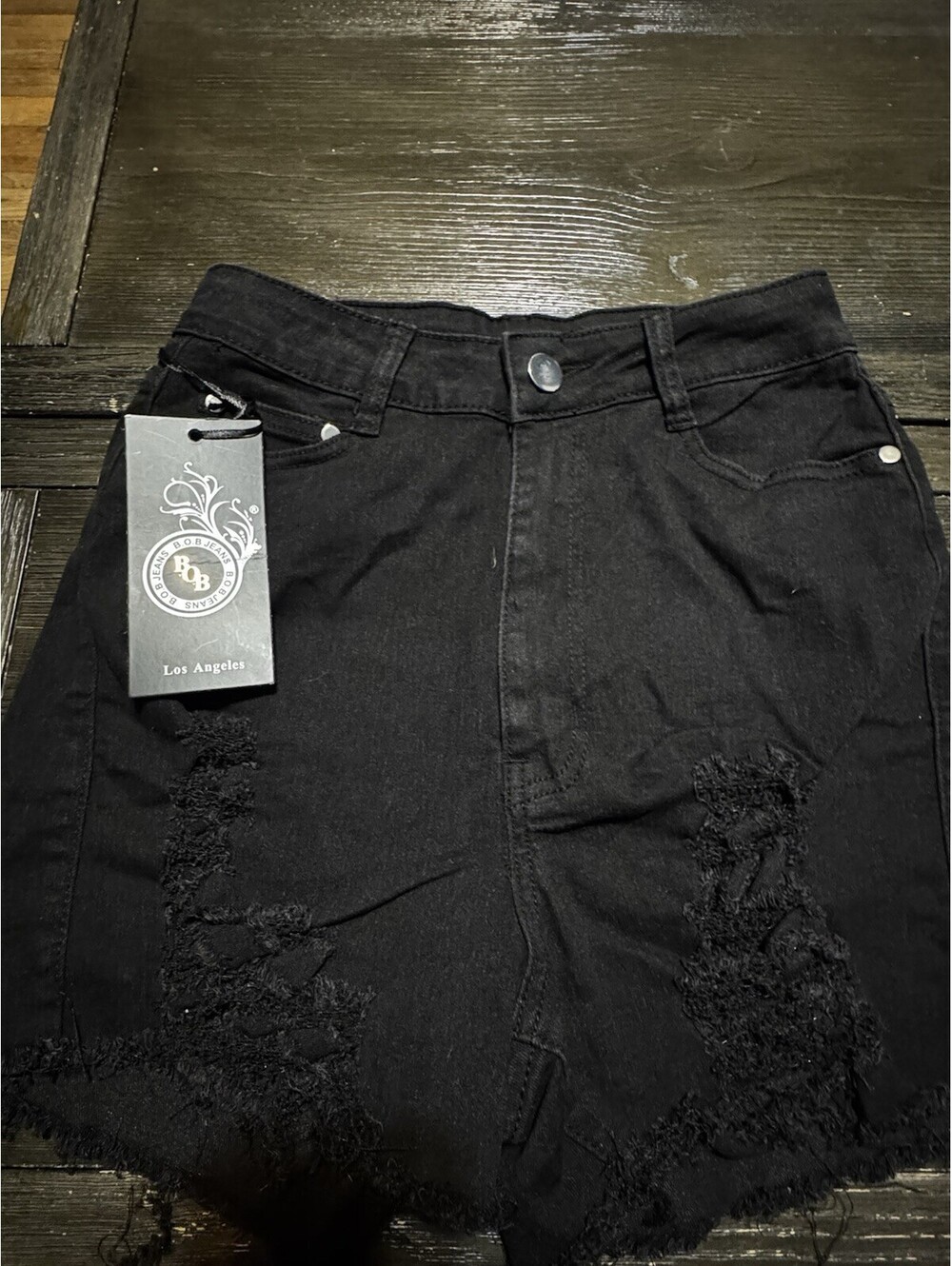 BOB Jeans Girls 11 12 Black Distressed Denim Shorts Raw Hem Stretch NWT
